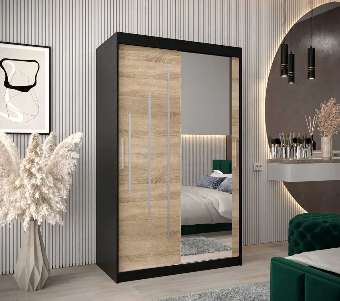120 Cm Breiter Kleiderschrank Mit 2 Türen | 5 Fächer | Farbe: Schwarz Within Kleiderschrank 120 Cm Breit