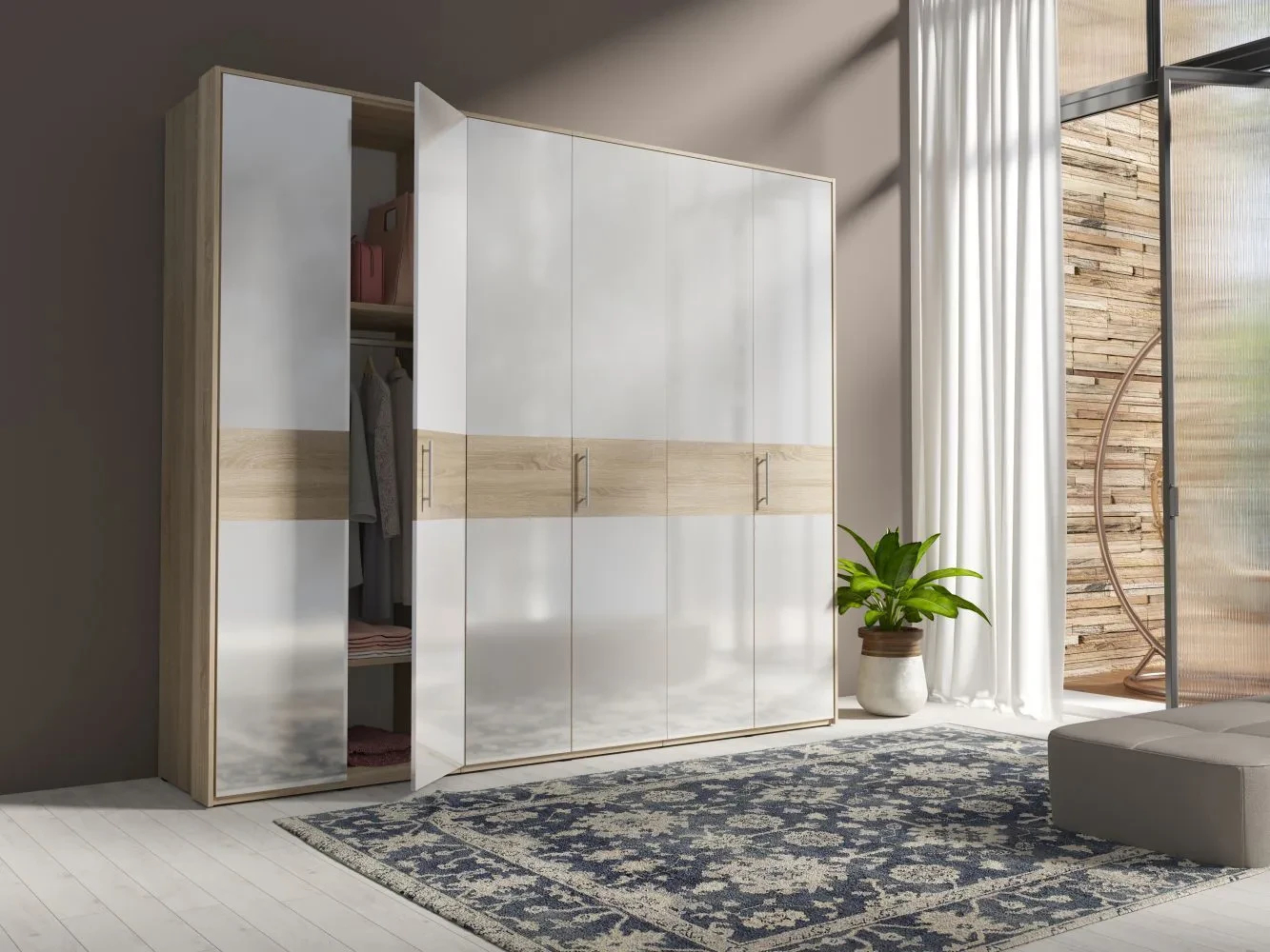 270 Cm Breiter Kleiderschrank Mit 6 Türen | Farbe: Eiche / Weiß for Kleiderschrank 270 Cm Breit