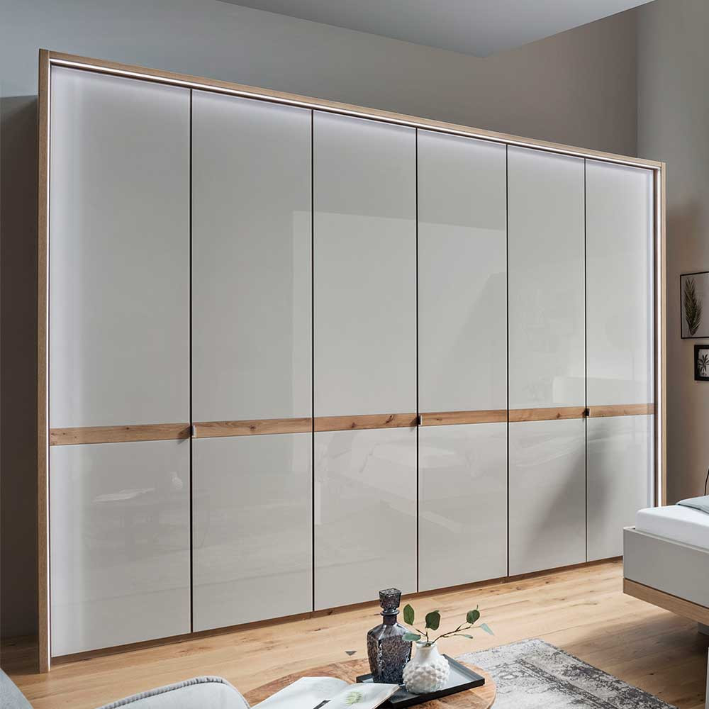 6-Türiger Kleiderschrank In Beige Glas - Crascanu inside Kleiderschrank Beige