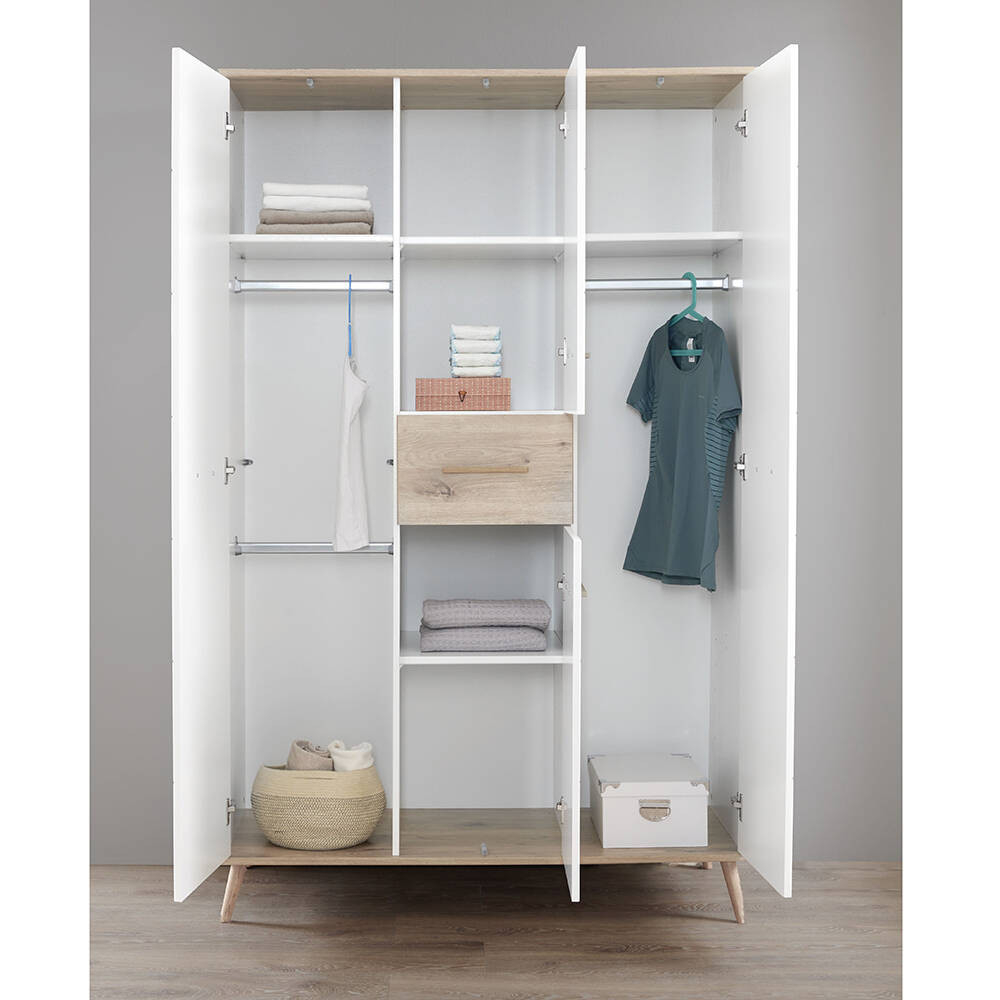 Babyzimmer Kleiderschrank 125Cm Skandinavisches Design Weiß Mit Eiche  Felin-43 pertaining to Kleiderschrank 125 Cm Breit