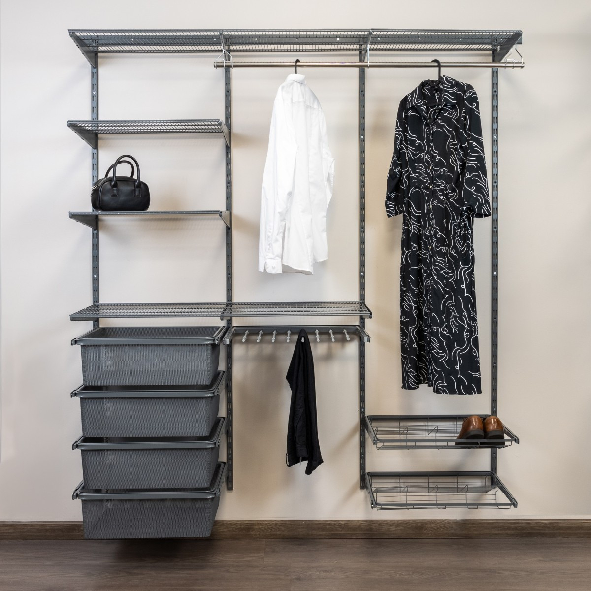 Breite Garderobe Regalsystem Integri - Grau - 200X185X42 Cm - 4 intended for Regalsystem Kleiderschrank