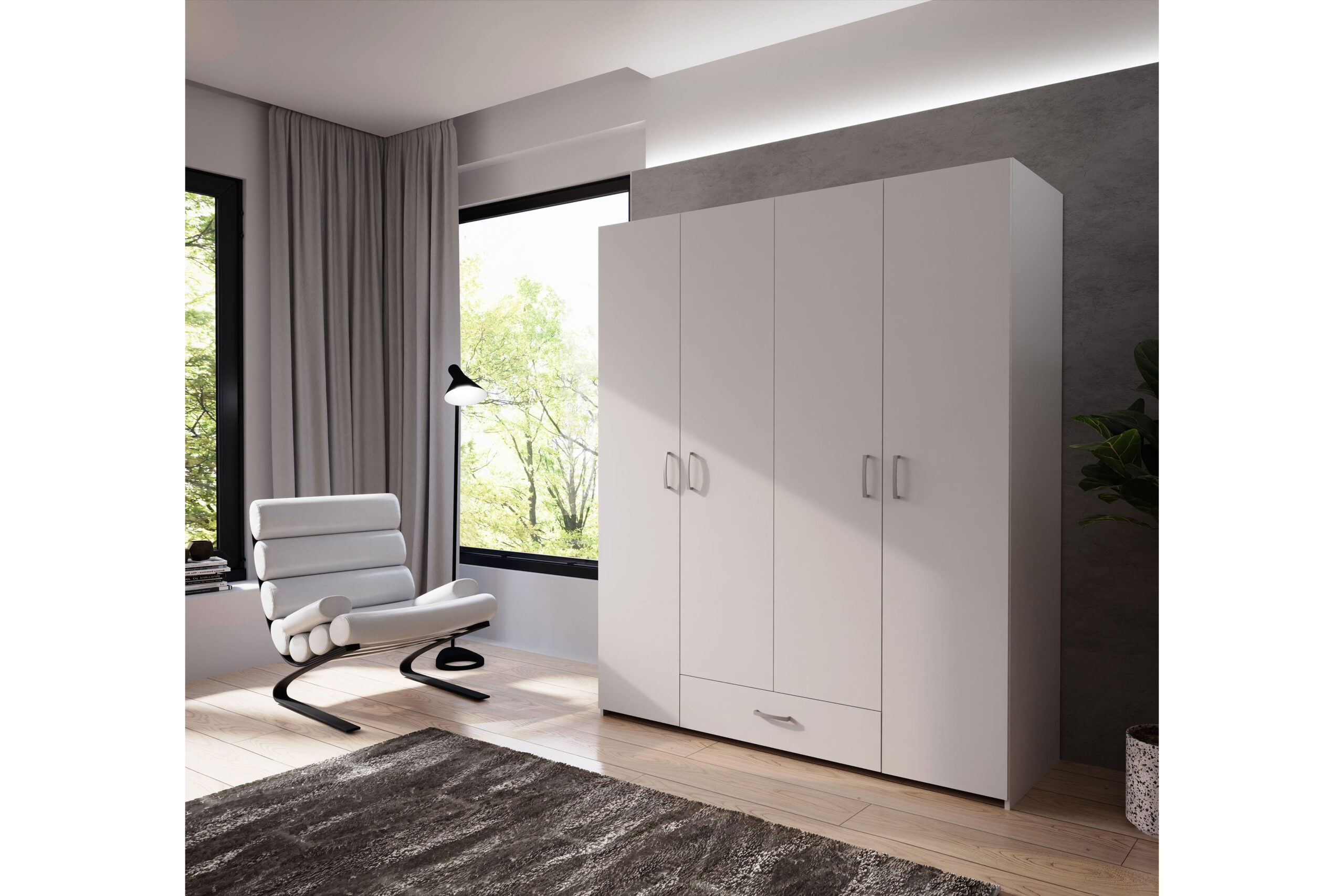 Econobox 1 Von Forte - Kleiderschrank Ca. 55 Cm Tief Weiß 4-Türig Mit 1  Schubkasten with Kleiderschrank 190 Hoch