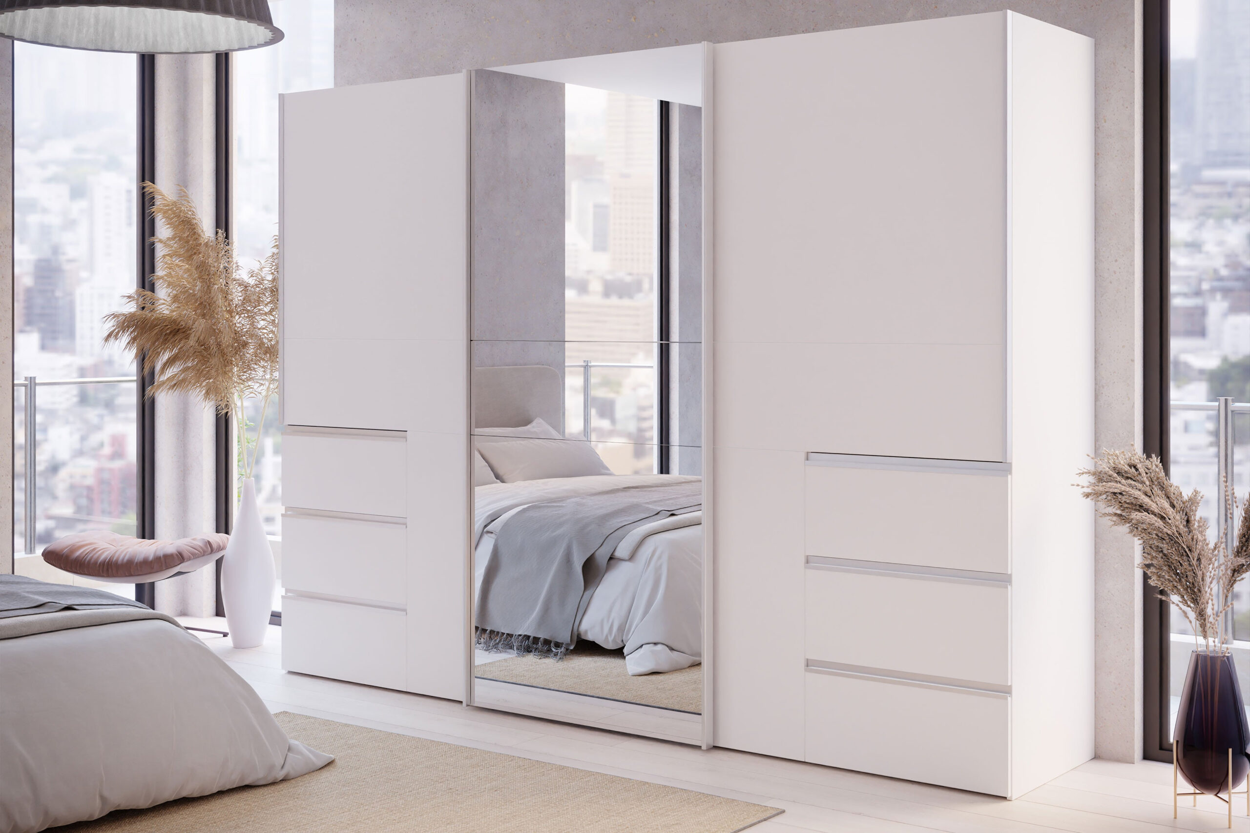 Forte Winn 2 Schrank Weiß Mit Schubladen & Spiegel | Möbel Letz throughout Kleiderschrank 270 Cm Breit