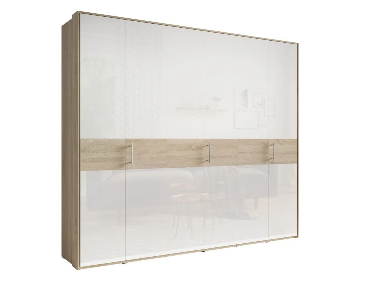 Großer 270 Cm Breiter Kleiderschrank Mit 6 Türen | Farbe: Eiche / Weiß with regard to Kleiderschrank 270 Cm Breit