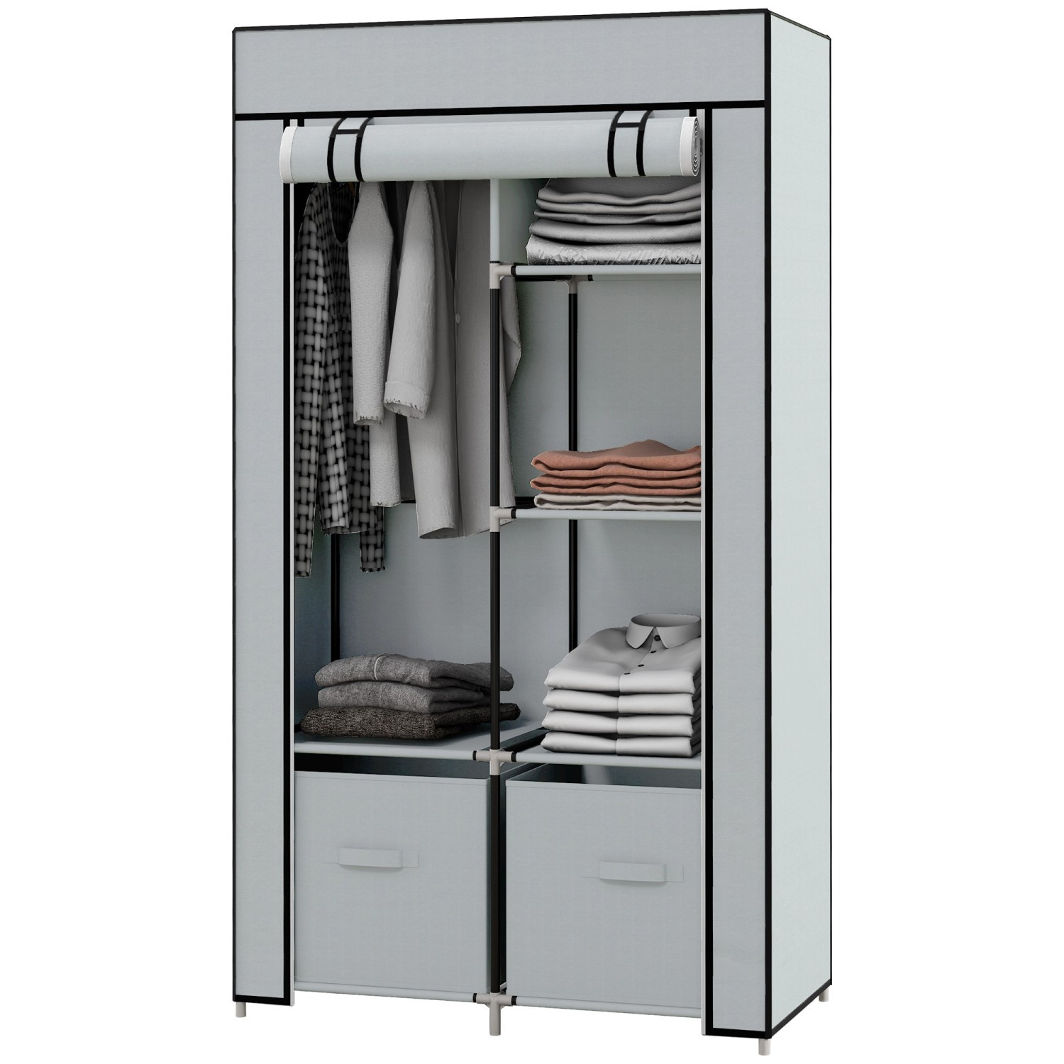 Homcom Stoffschrank Mit 5 Fächern Reißverschluss Hellgrau 83 X 42,5 X 162,5  Cm pertaining to Kleiderschrank Mit Reißverschluss