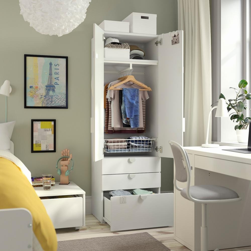 Ikea Sm Stad Smostad Platsa Kleiderschrank Weiß Blau + Schublade 3 inside Platsa Kleiderschrank
