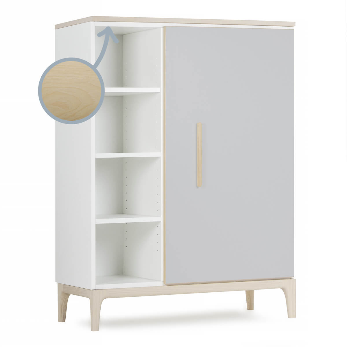 Kleiderschrank 120 Cm 1-Türig Nado Curve Esche Manhattan Grey for Kleiderschrank 120 Hoch