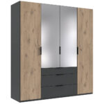 Kleiderschrank 200 Cm Breit Inkl. Spiegel Modern In Grau Mit Eiche Biella 43 Intended For Kleiderschrank 200 Cm Breit