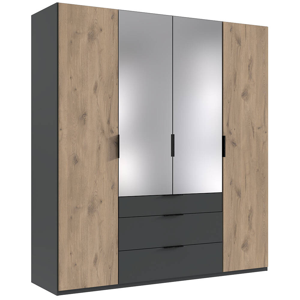 Kleiderschrank 200 Cm Breit Inkl. Spiegel Modern In Grau Mit Eiche Biella-43 intended for Kleiderschrank 200 Cm Breit