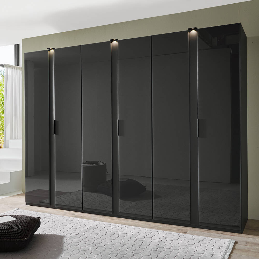 Kleiderschrank 300 Cm Breit Modern Mit Glasfronten Und Beleuchtung In Grau  Ronda-43 for Moderner Kleiderschrank
