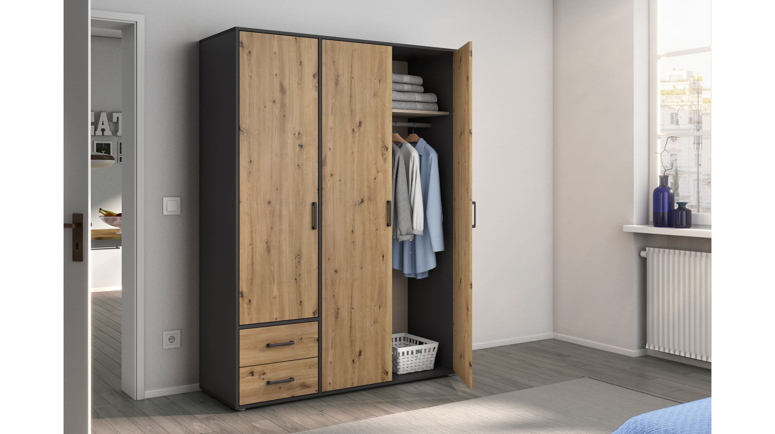 Kleiderschrank Artisan Eiche - Grau - 140 Cm - Rauch - Voyager pertaining to Kleiderschrank 140 Cm Breit