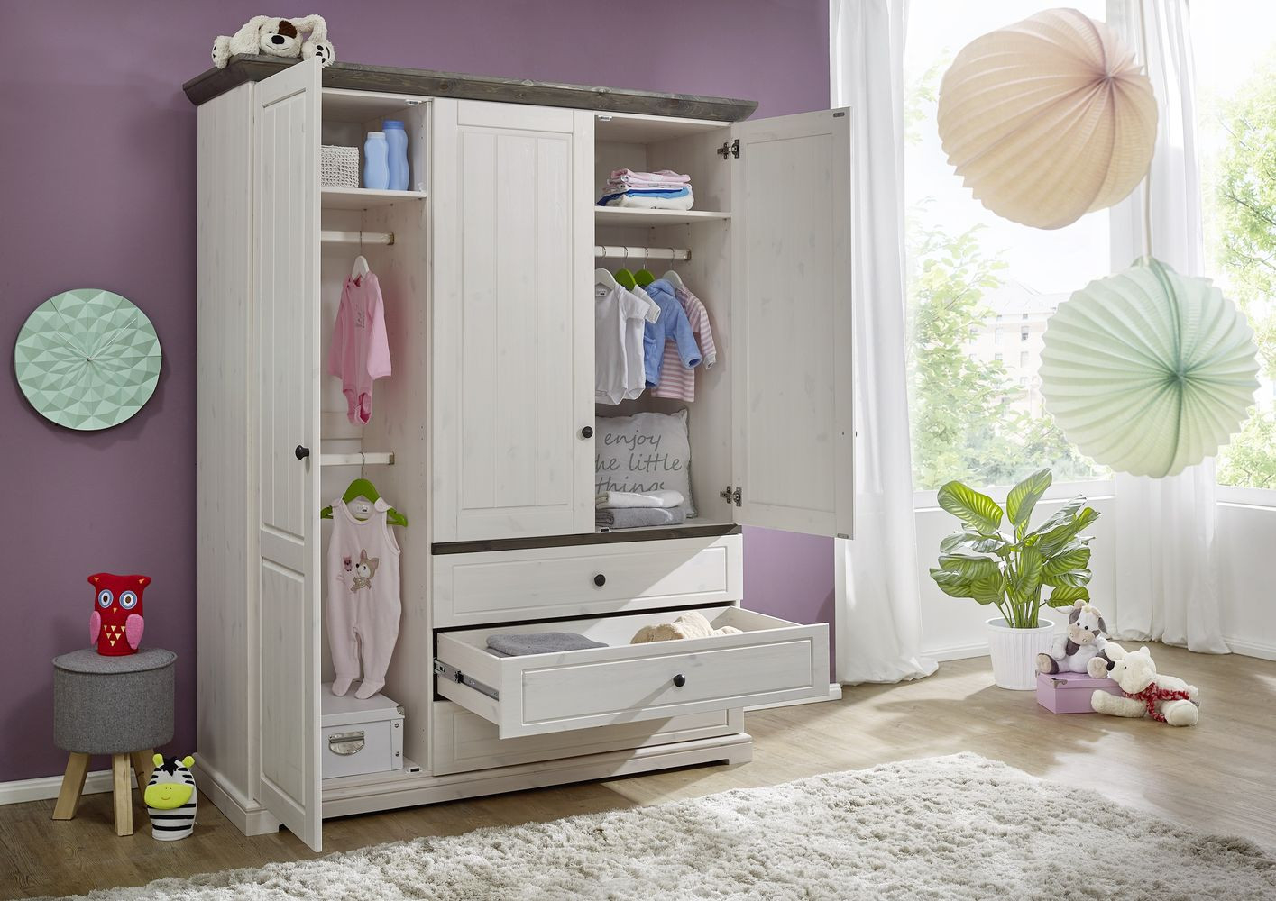 Kleiderschrank Ca 160 Cm Breit Landhaus Weiß Kiefer Massiv Mit Schubladen  Jolina inside Kleiderschrank 160 Cm Breit