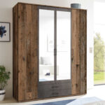 Kleiderschrank Ellis 160Cm Mit 4 Türen 2 Schubladen Und Spiegel – Alter  Stil/Beton Regarding Kleiderschrank 160 Cm Hoch