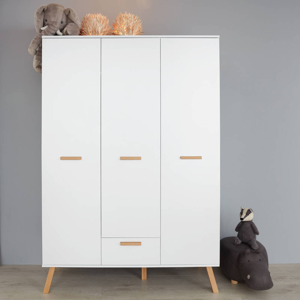 Kleiderschrank Kinderzimmer Manisa-19 In Weiß Mit Absetzungen In Buche  Massiv, B/H/T Ca. 130/190/60 Cm with Kleiderschrank Weiß  Knderzimmer