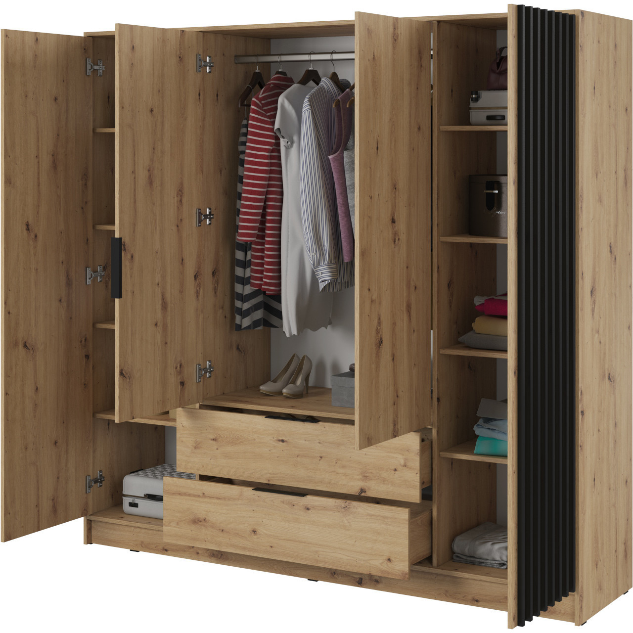 Kleiderschrank Laila 4D Artisan Eiche / Schwarz - Moebline Shop throughout Real Kleiderschrank