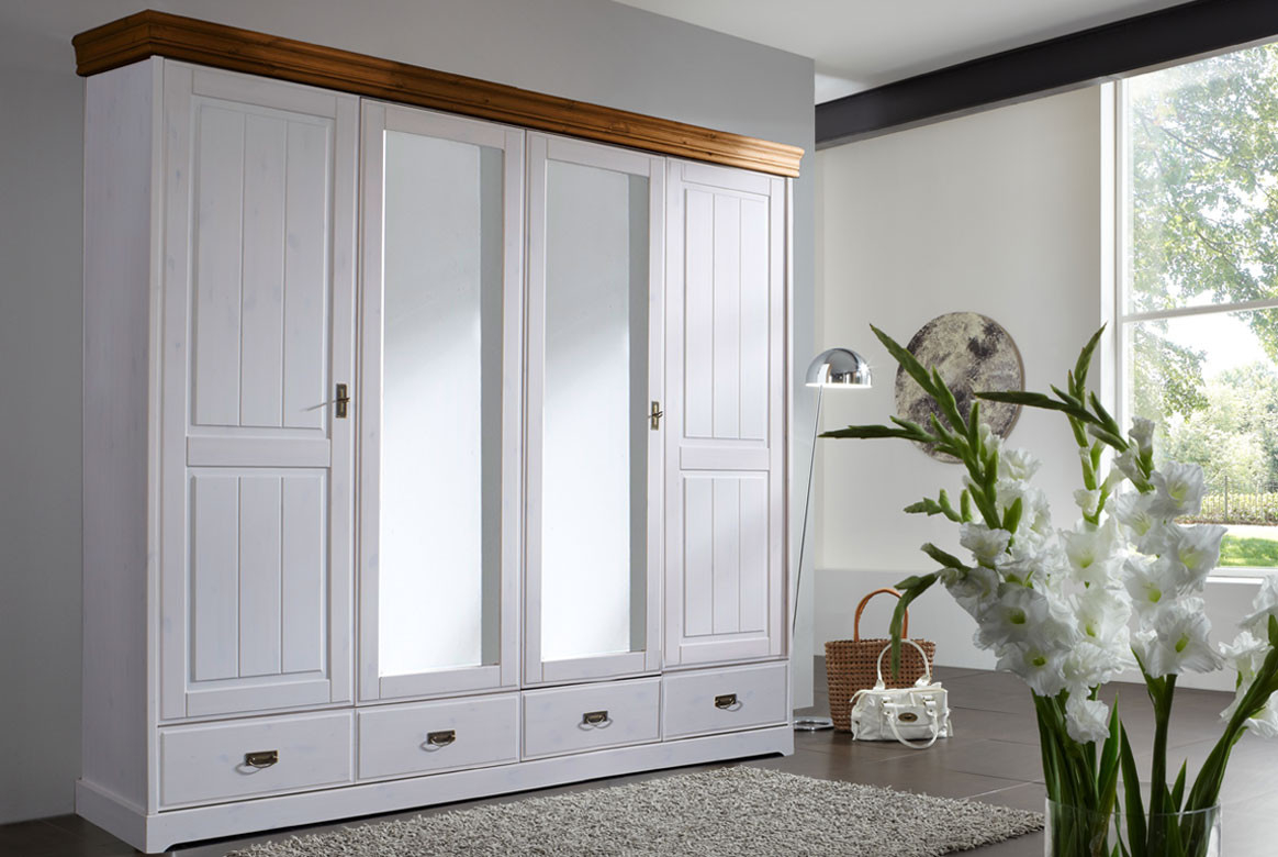 Kleiderschrank Landhausstil Weiss | Linea | Kiefer Massiv | T31 inside Kleiderschrank Massivholz Weiß
