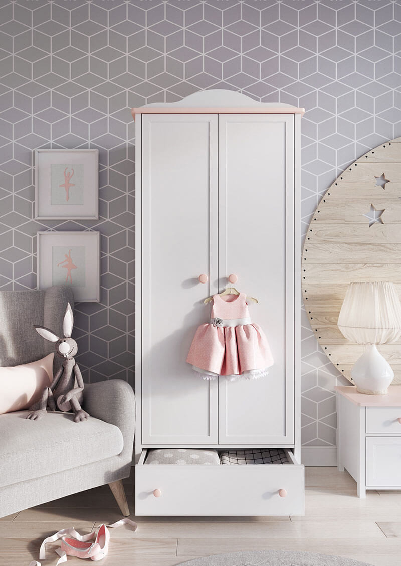 Kleiderschrank Luna 1 Mit Zwei Türen Und Schublade Für Mädchen with regard to Kleiderschrank Für Mädchen