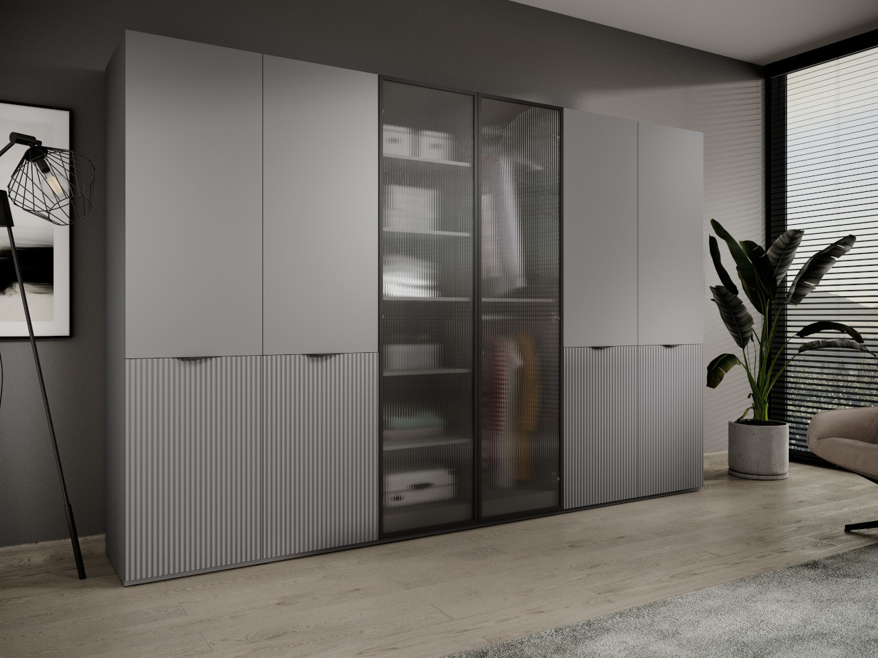 Kleiderschrank Mit Glastüren Dune Grau / Geriffeltes Glas regarding Kleiderschrank Glastüren