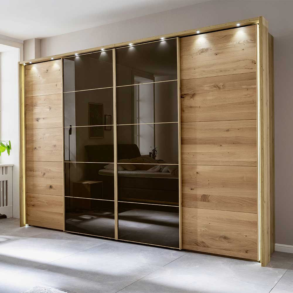 Kleiderschrank Mit Schwebetüren Vutonia Breite: 310 / Höhe: 221 for Kleiderschrank Dunkelbraun