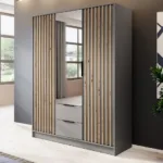 Kleiderschrank Mit Spiegel 155 Cm Macron Grau, Artisan Eiche within Kleiderschrank Spiegelfront