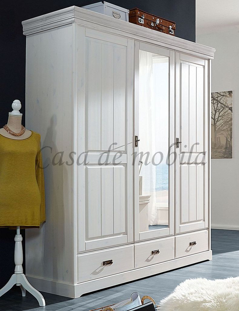 Kleiderschrank Mit Spiegel 192X217X62Cm Neapel Kiefer Massiv Weiß | Casa De  Mobila with Kleiderschrank Massivholz Weiß