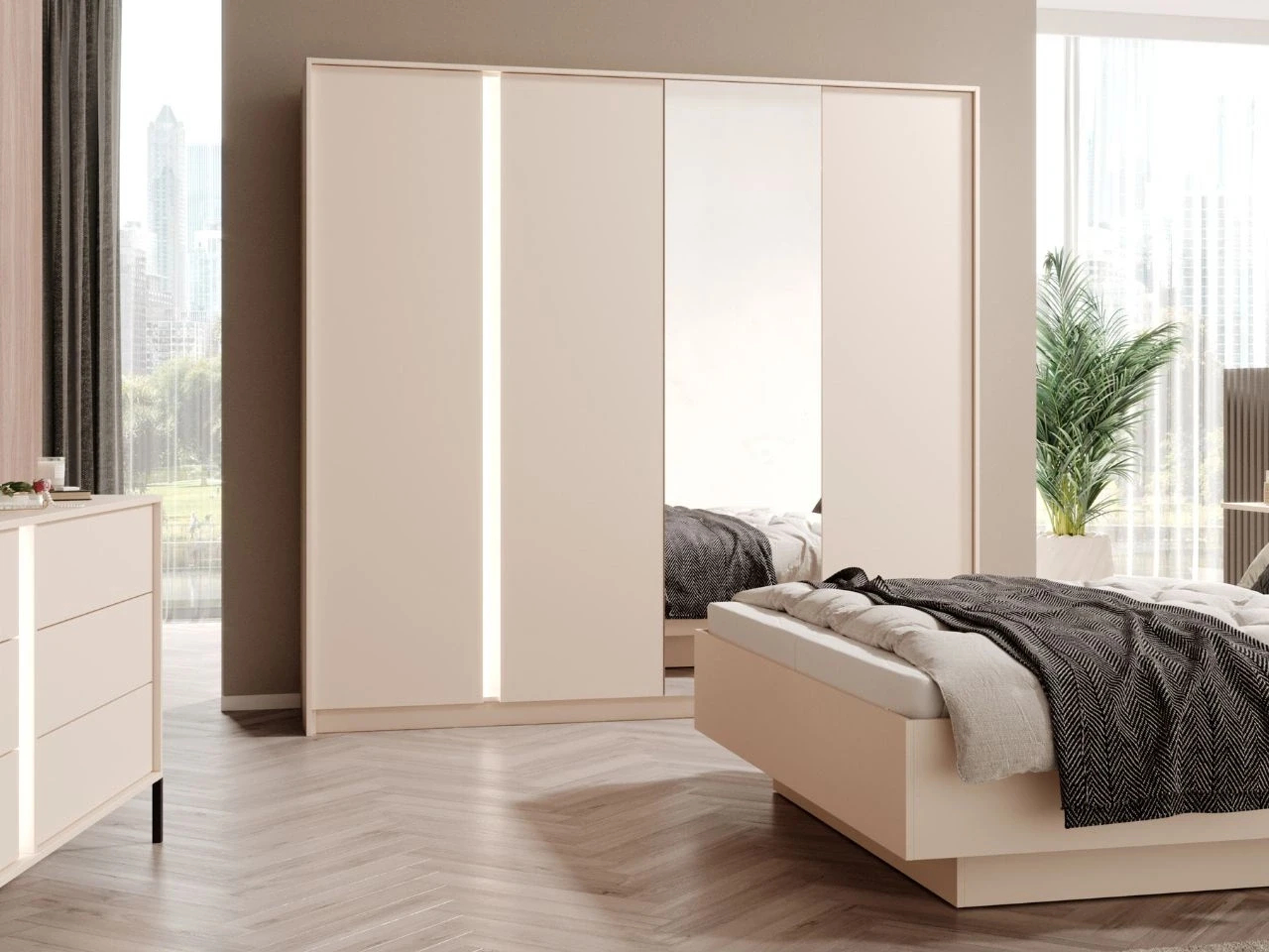 Kleiderschrank Mit Spiegel Dego Beige In Kleiderschrank Beige