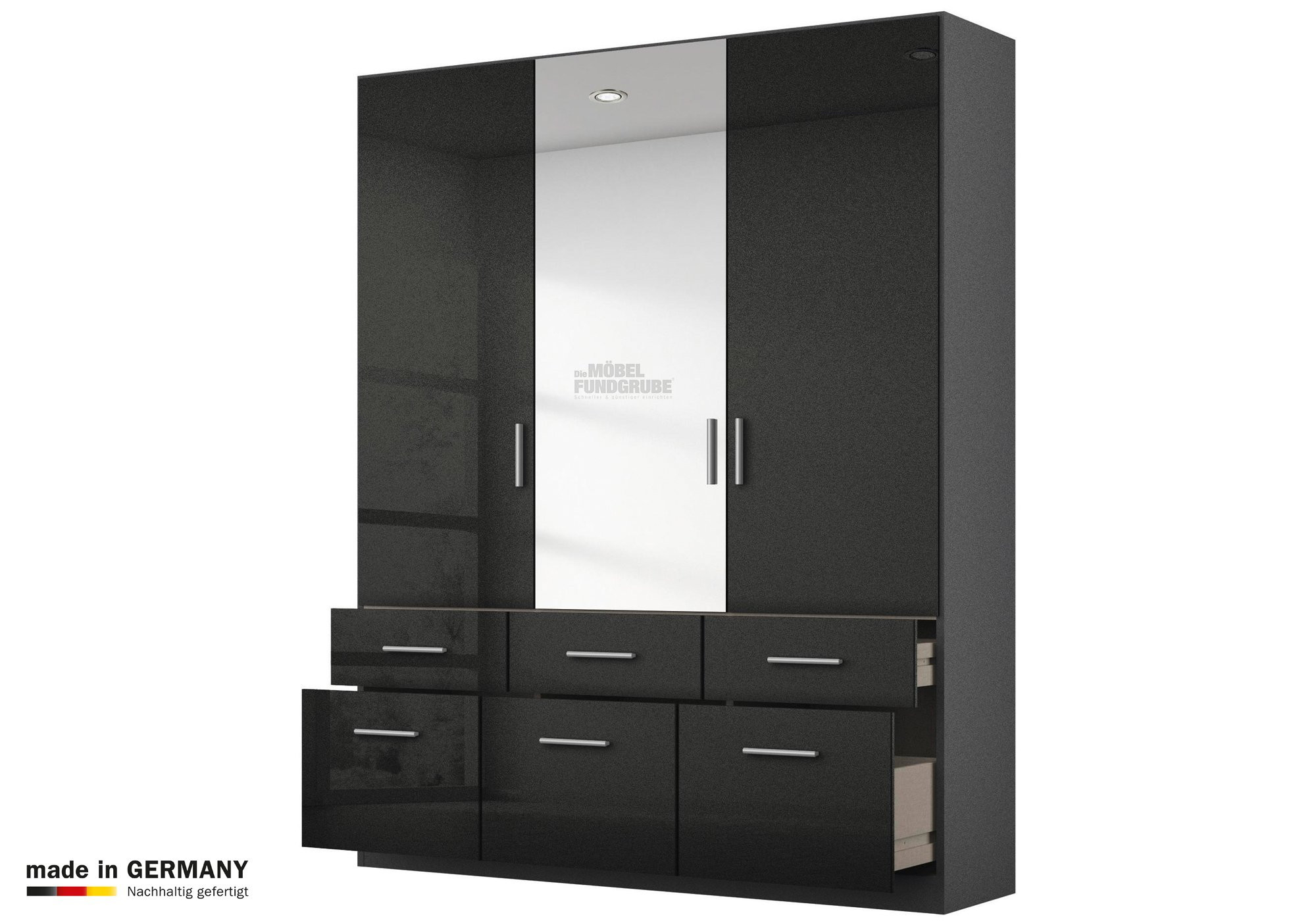 Kleiderschrank Mit Spiegel - Hochglanz Grau - 136 Cm - Rauch - Celle with Kleiderschrank Schwarz Hochglanz