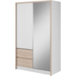 Kleiderschrank Mit Spiegel Siri 130 Weiß / Sonoma Eiche – Moebline Shop Pertaining To Kleiderschrank 130 Cm Breit