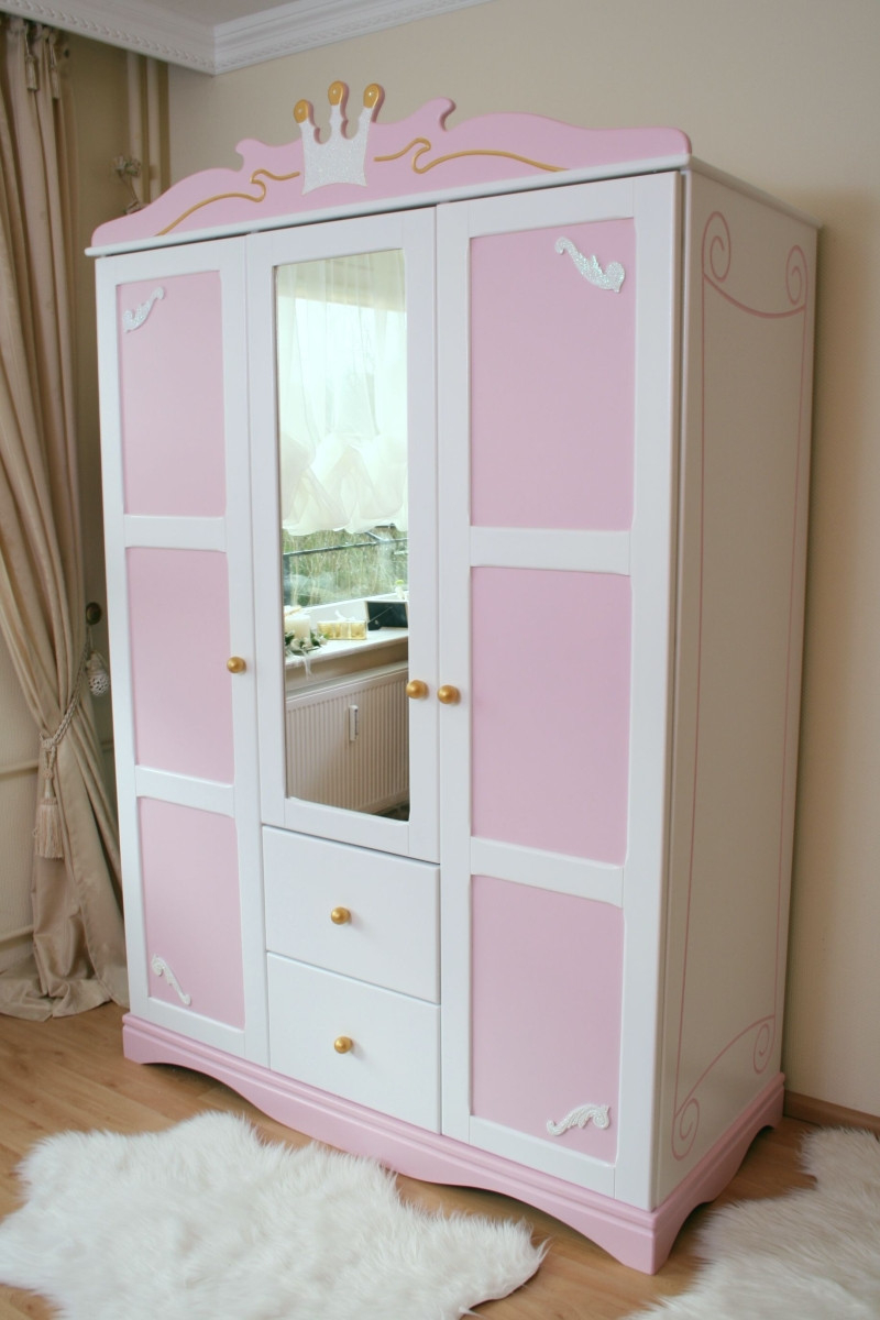 Kleiderschrank Rosa-Weiß Kutsche 3 T | Oli&Niki in Kleiderschrank Rosa