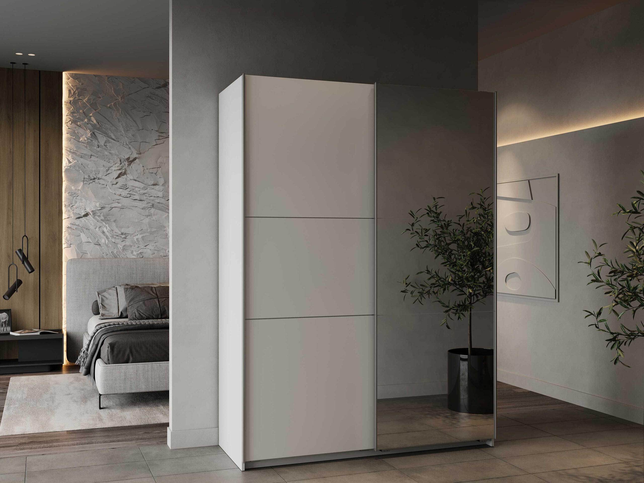 Kleiderschrank Spectre 148Cm Mit Schiebetüren Und Spiegel regarding Kleiderschrank Schiebetüren Spiegel