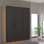 Kleiderschrank Stilo 180 Cm Garderobenschrank Landhaus Grau Eiche Artisan  Buffet Regarding Kleiderschrank 180