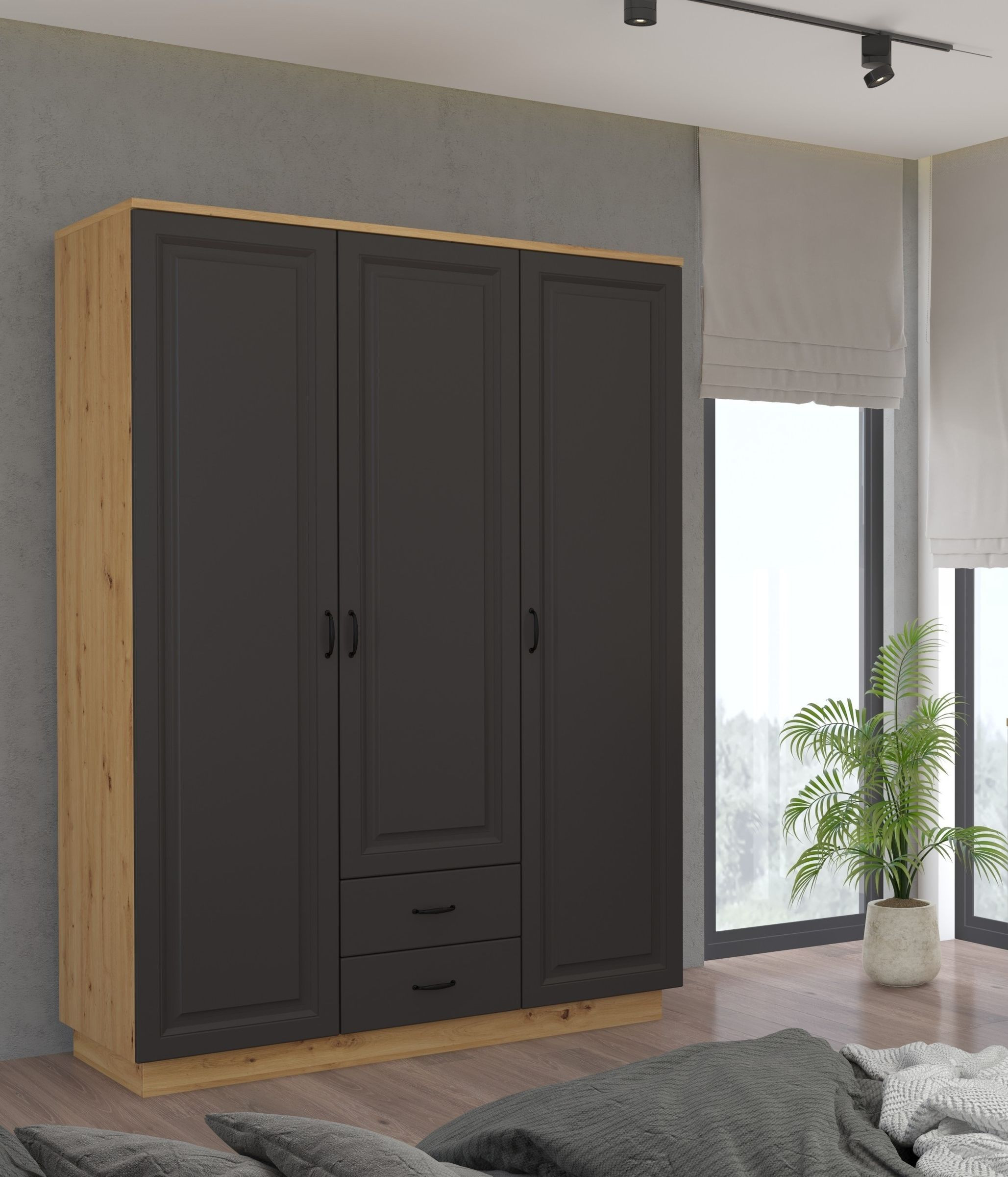 Kleiderschrank Stilo 180 Cm Garderobenschrank Landhaus Grau Eiche Artisan  Buffet regarding Kleiderschrank 180