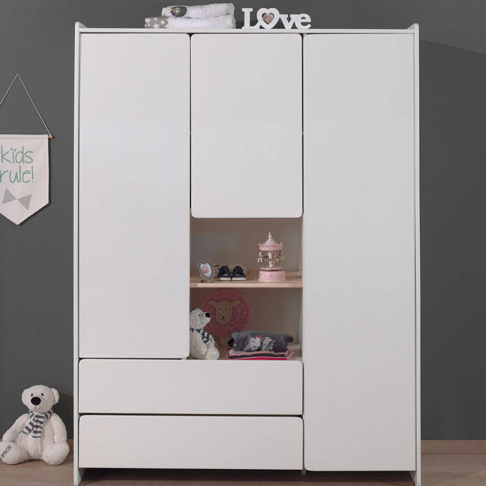 Kleiderschrank Weiß 3 Trg. Sligo 12 Kinderzimmer Jugendzimmer Schrank -  Stellmaß B/H/T: 133/190/55Cm In Kleiderschrank Weiß  Knderzimmer