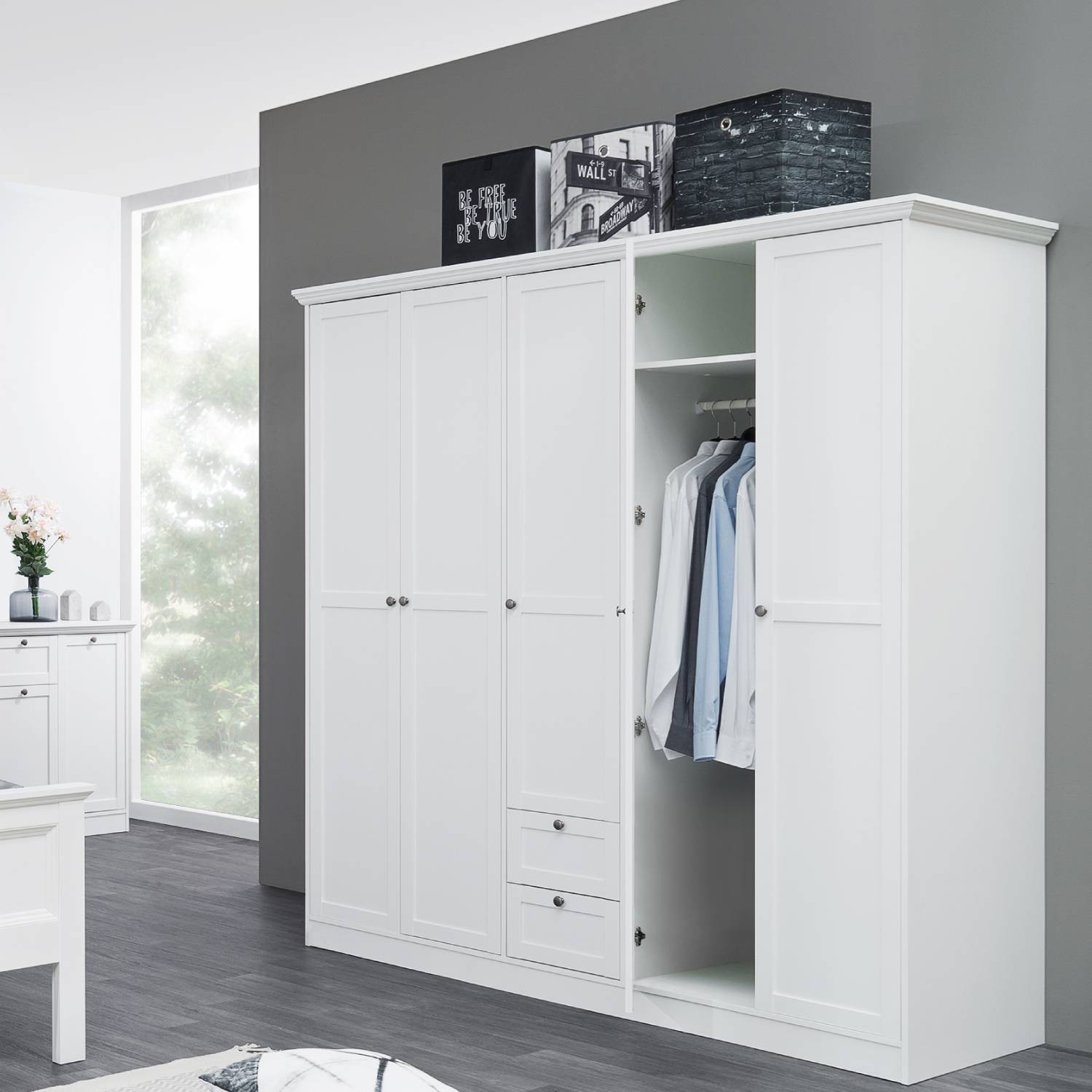 Kleiderschrank Weiß 5 Türig 200 Cm Hoch Landhaus|Homestyle4U for Real Kleiderschrank
