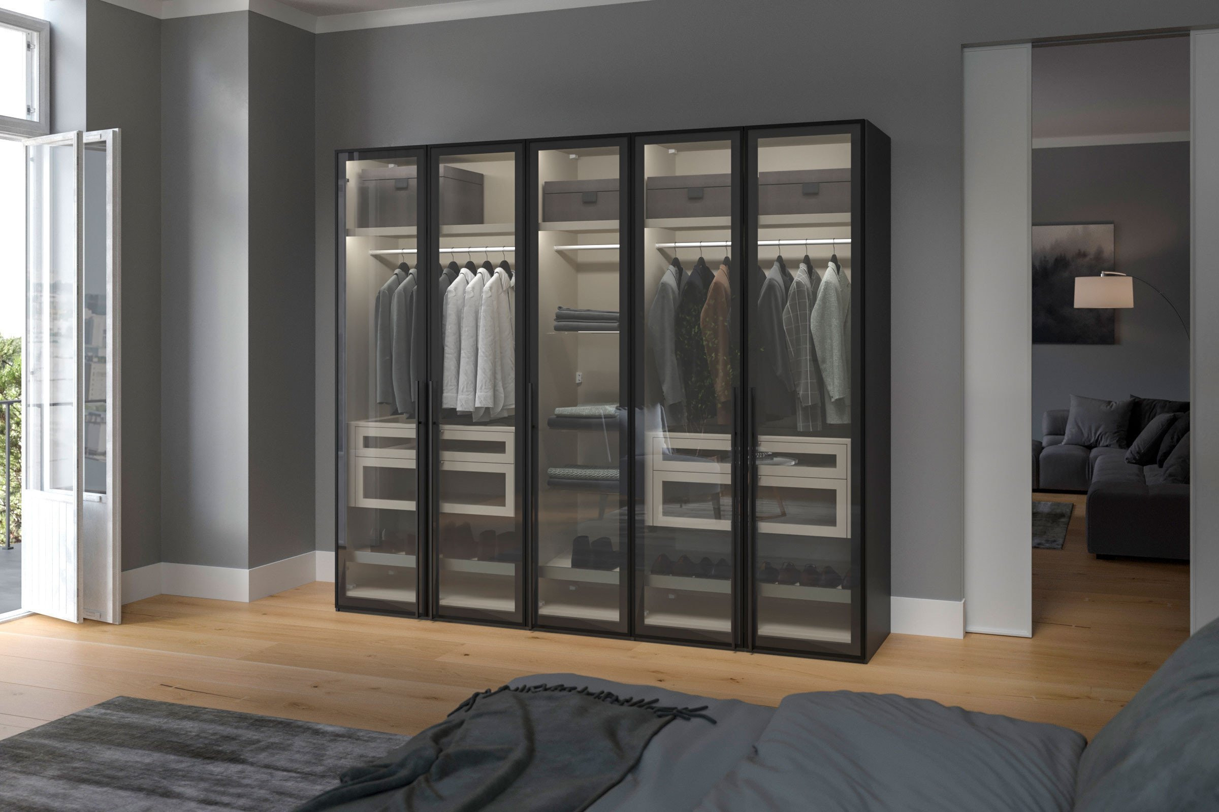 Longline Von Jutzler - 5 Türiger Kleiderschrank Ca. 250 Cm Breit Mit  Glastüren In Kleiderschrank Glastüren