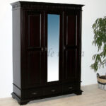 Massivholz Garderobenschrank Mit Spiegel 3Türig Fichte Massiv 154X205X58Cm  Dunkelbraun Kolonial | Massivholzmoebel Experte Within Kleiderschrank Dunkelbraun