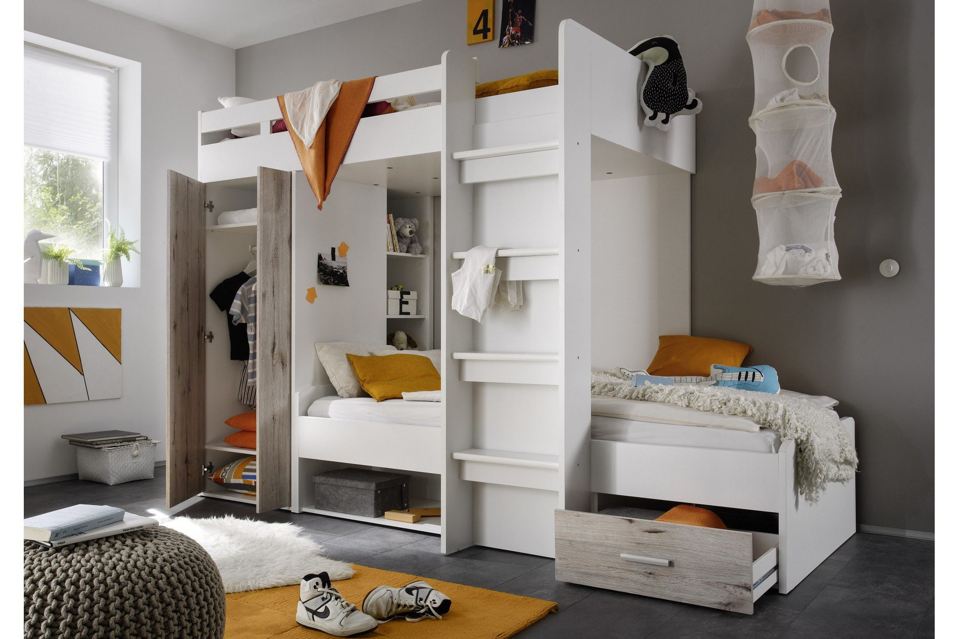 Maxi Von Begabino - Hochbett Mit Kleiderschrank Weiß - Betonoxid with Hochbett Mit Kleiderschrank