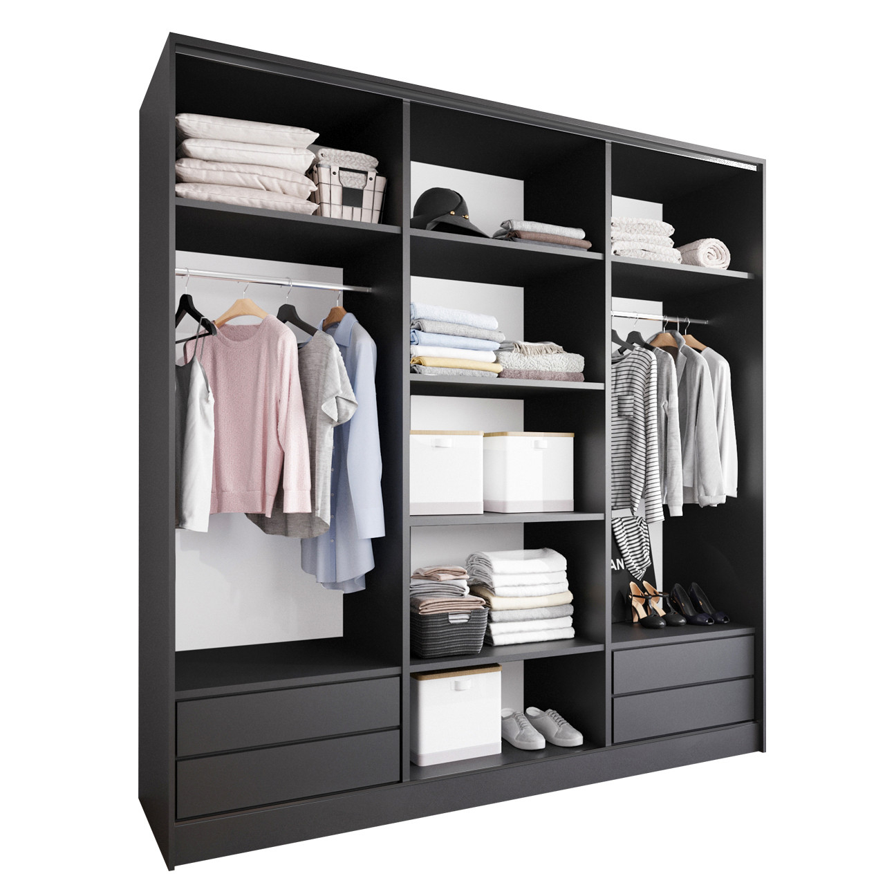 Offener Kleiderschrank Merv K8 200 Schwarz - Moebline Shop with regard to Offener Kleiderschrank