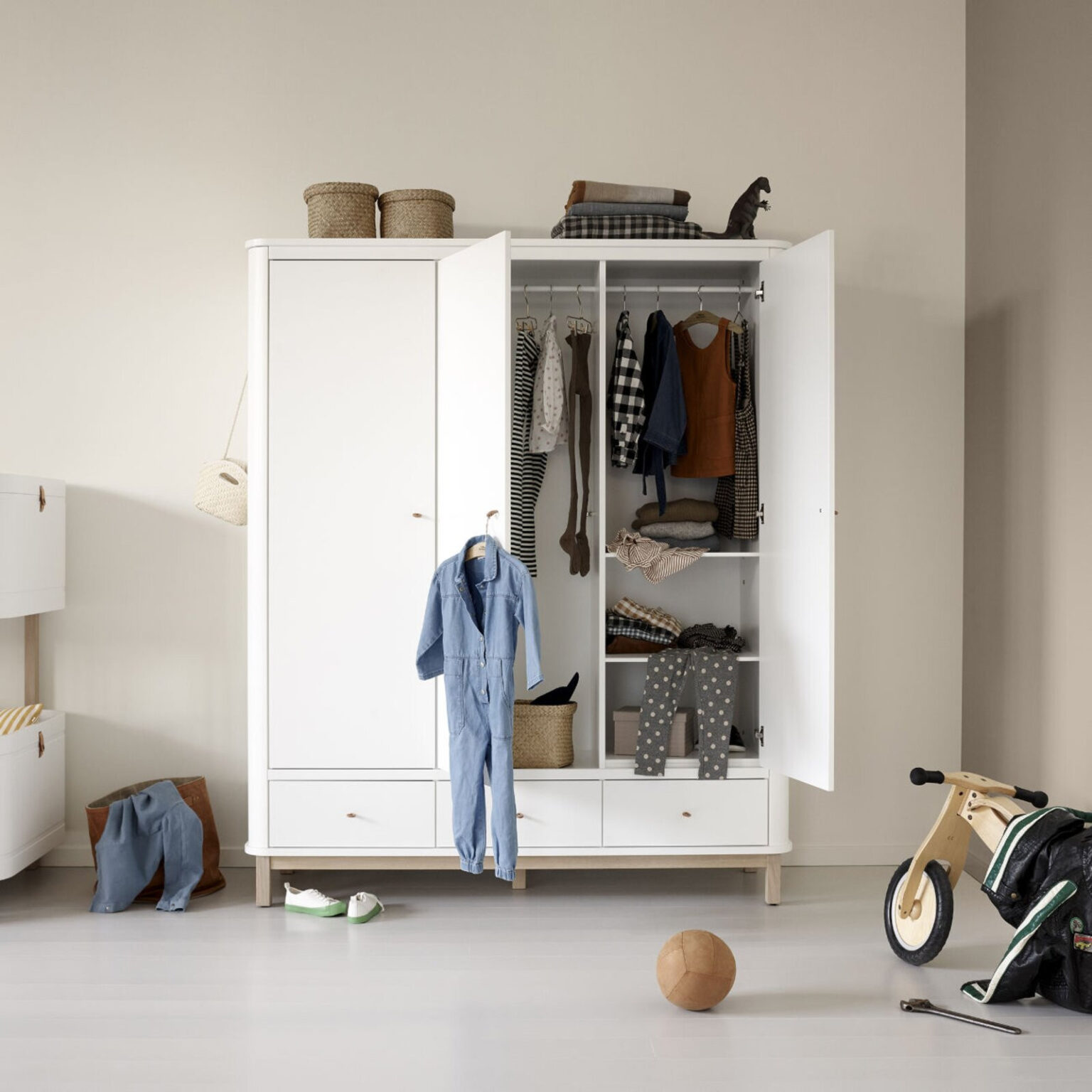 Oliver Furniture Kleiderschrank 'Wood' Eiche/Weiß 3-Türig Online with Kleiderschrank Halbhoch