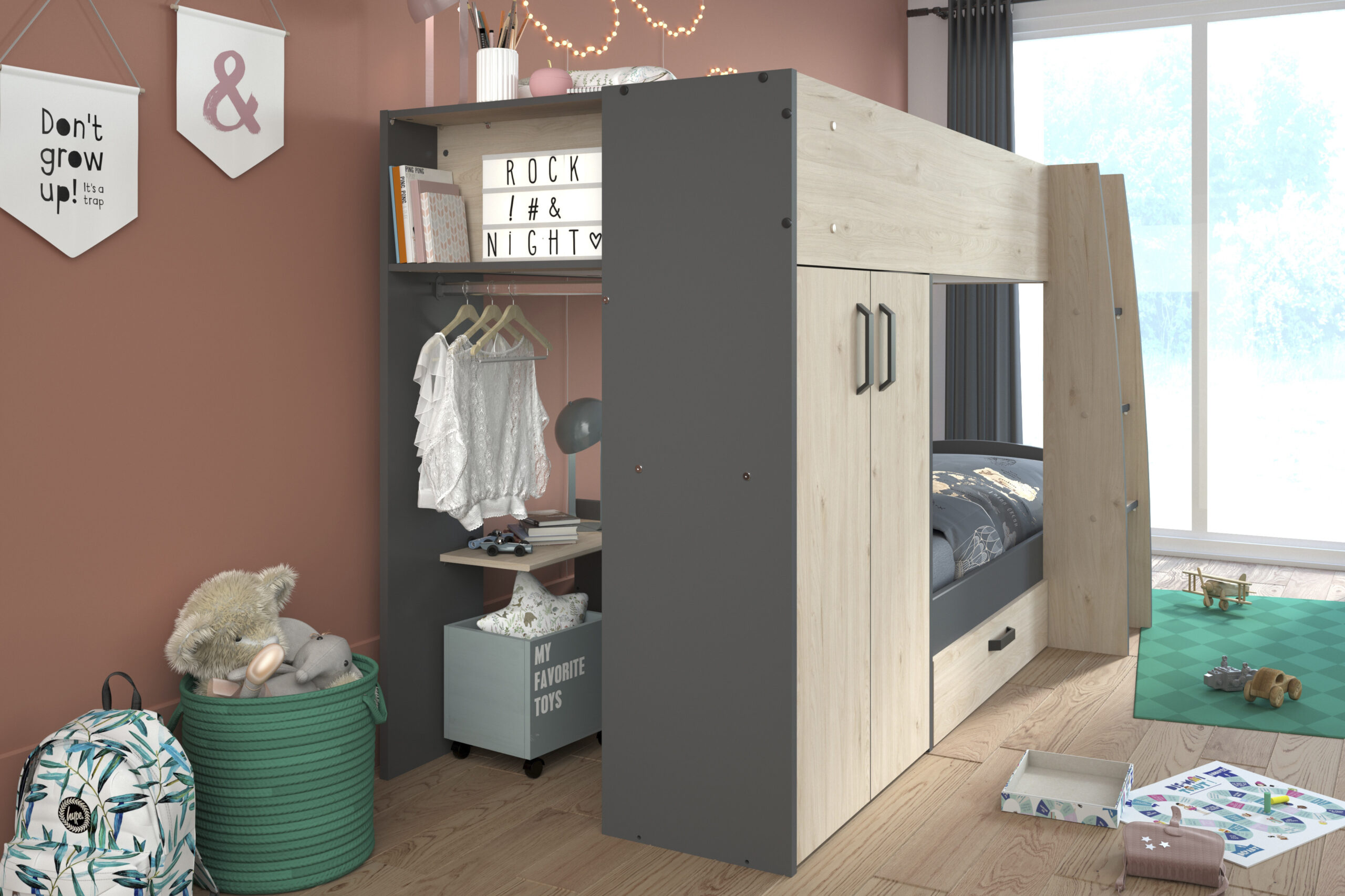 Parisot Stim2 Hochbett Etagenbett Mit Bettschubkasten  Kleiderschrank/Wäscheschrank intended for Hochbett Mit Kleiderschrank