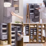 Pms Kleiderschrank Hängeorganizer, 3 Fächer, Mit Entfernbaren Schubladen,  Aus Leinenartigem Material Und Pp Platten, Grau, 27 X 27 X 60 Cm Throughout Kleiderschrank Einsatz
