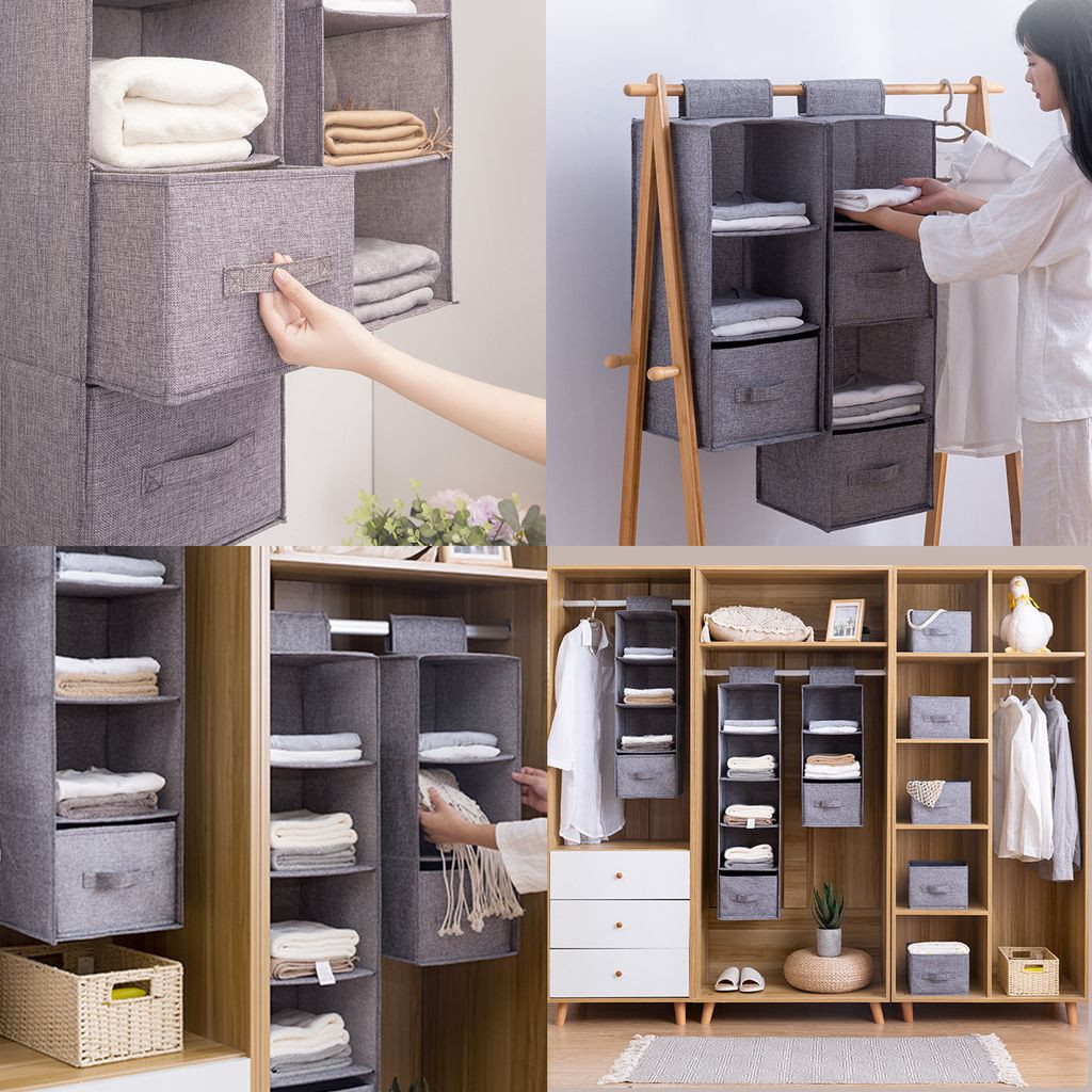 Pms Kleiderschrank Hängeorganizer, 3 Fächer, Mit Entfernbaren Schubladen,  Aus Leinenartigem Material Und Pp-Platten, Grau, 27 X 27 X 60 Cm throughout Kleiderschrank Einsatz