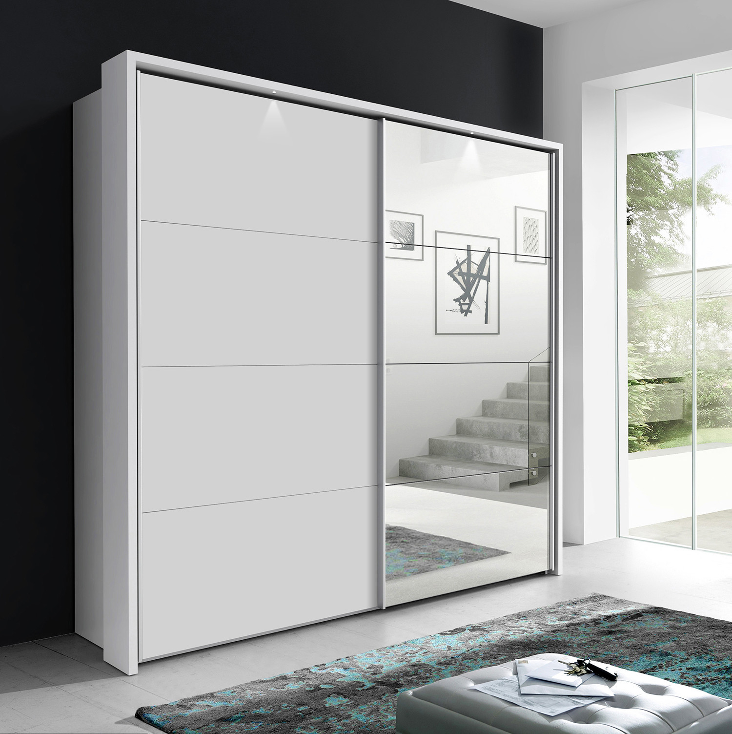 Schwebetürenschrank Schlafzimmerschrank Schrank Weiß Spiegel 220Cm intended for Kleiderschrank In Weiß