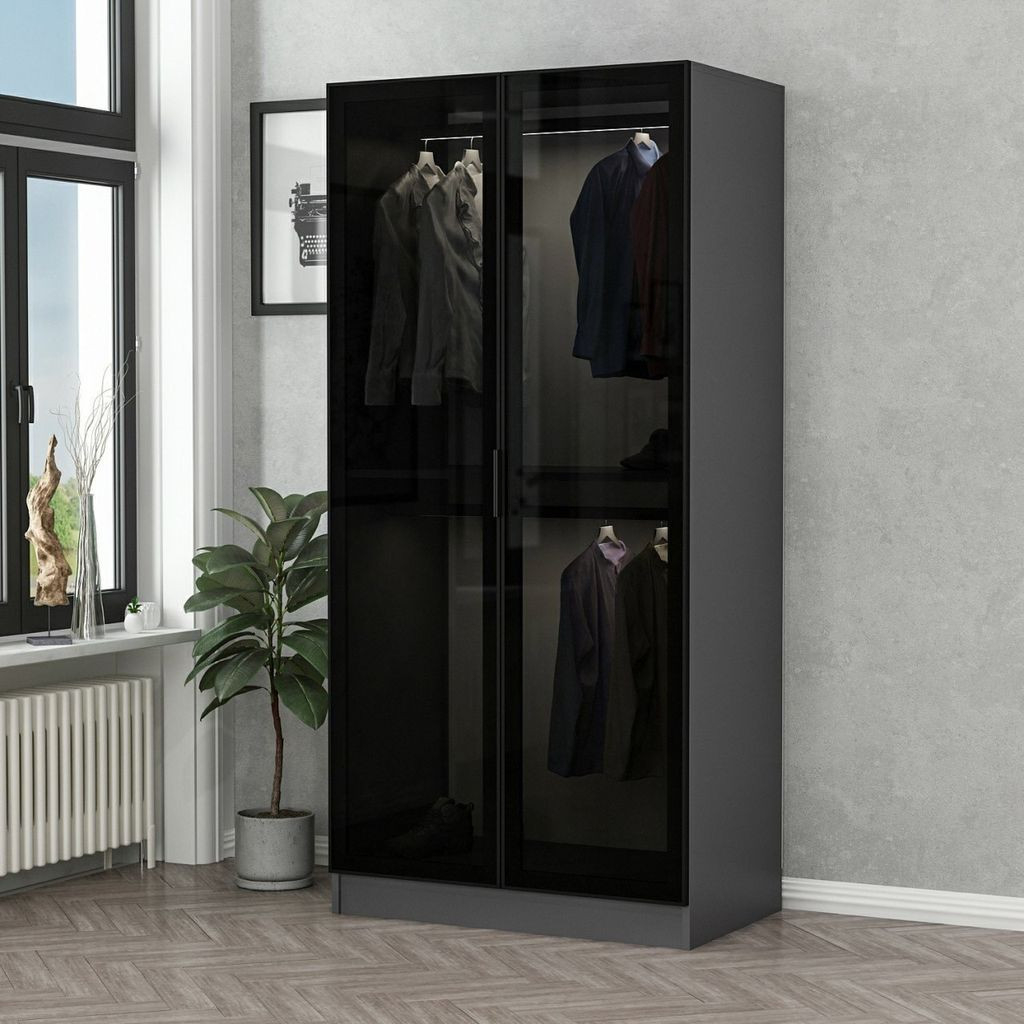 Skye-Decor Kleiderschrank, Schwarz Und Anthrazit, 90 X 190 X 52 Cm, Kale  Glass, Melaminbeschichtete Spanplatte, Modern, Elegant, Großer Stauraum inside Kleiderschrank 190 Hoch