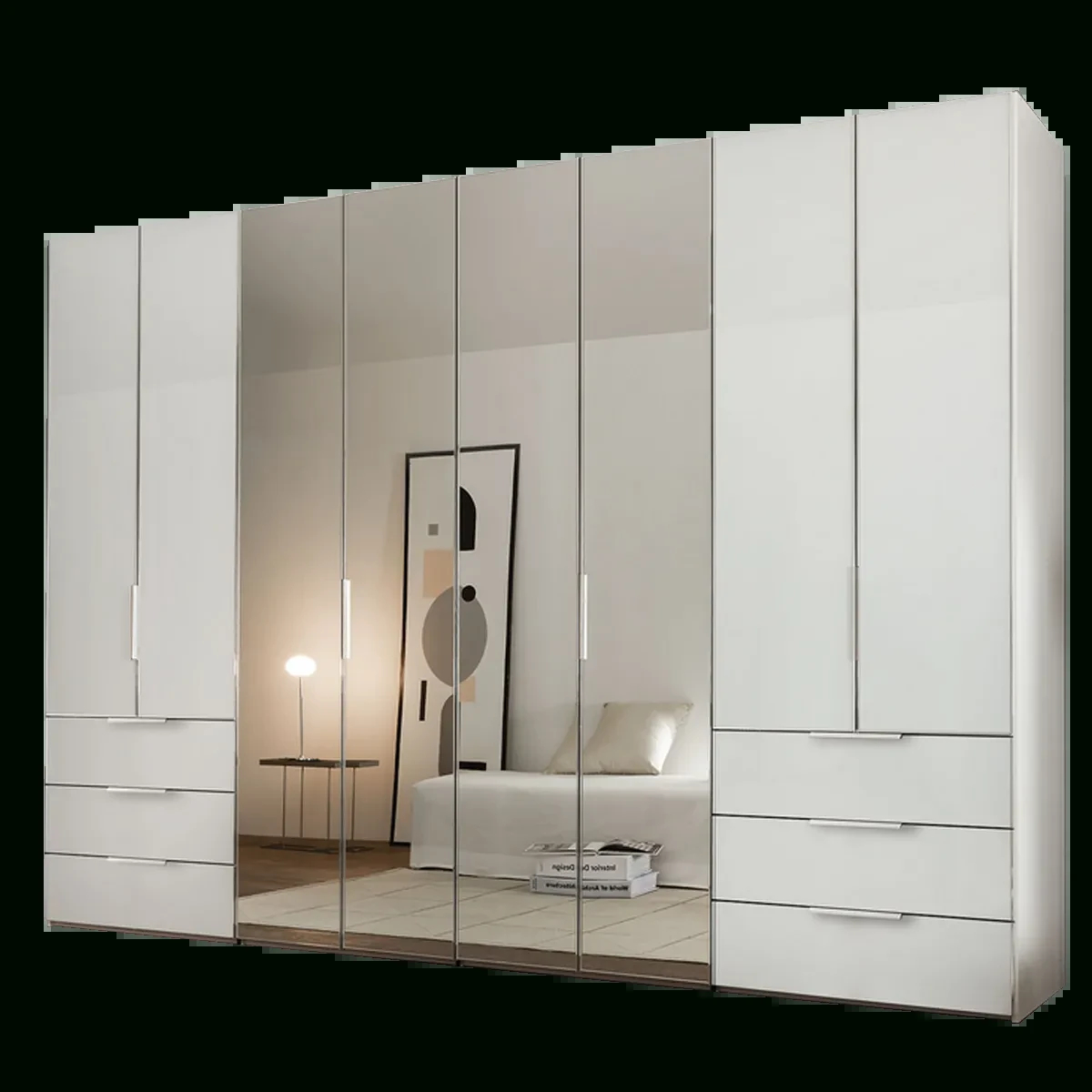 Staud Möbel Swing Kleiderschrank Weißglas Matt Mit Spiegel Und Schüben With Kleiderschrank Spiegelfront