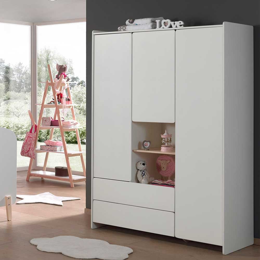 Weißer Kinder Kleiderschrank 3-Türig &amp; 2 Fächer - Mauricia I for Kleiderschrank Weiß  Knderzimmer