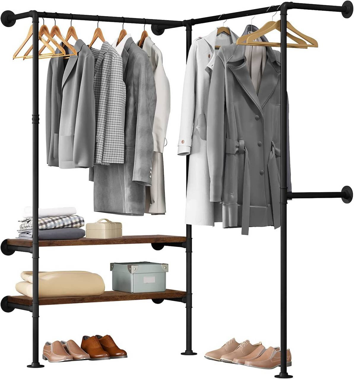 Woltu Offener Kleiderschrank Rohre,Kleiderstange Mit Regalen Wandmontage  ,Industriell for Kleiderschrank Stange